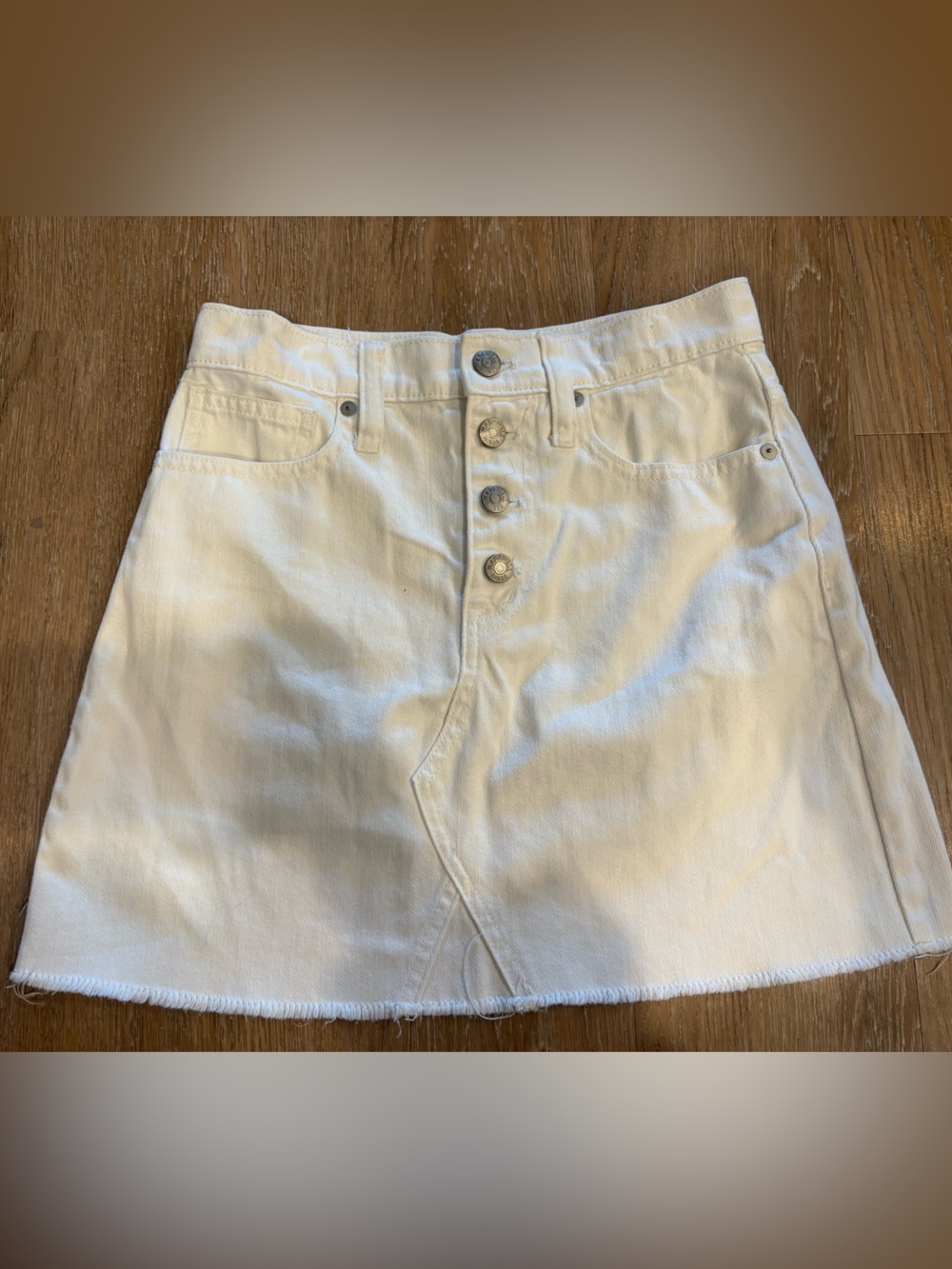 Madewell White Button-Front A-Line Denim Skirt